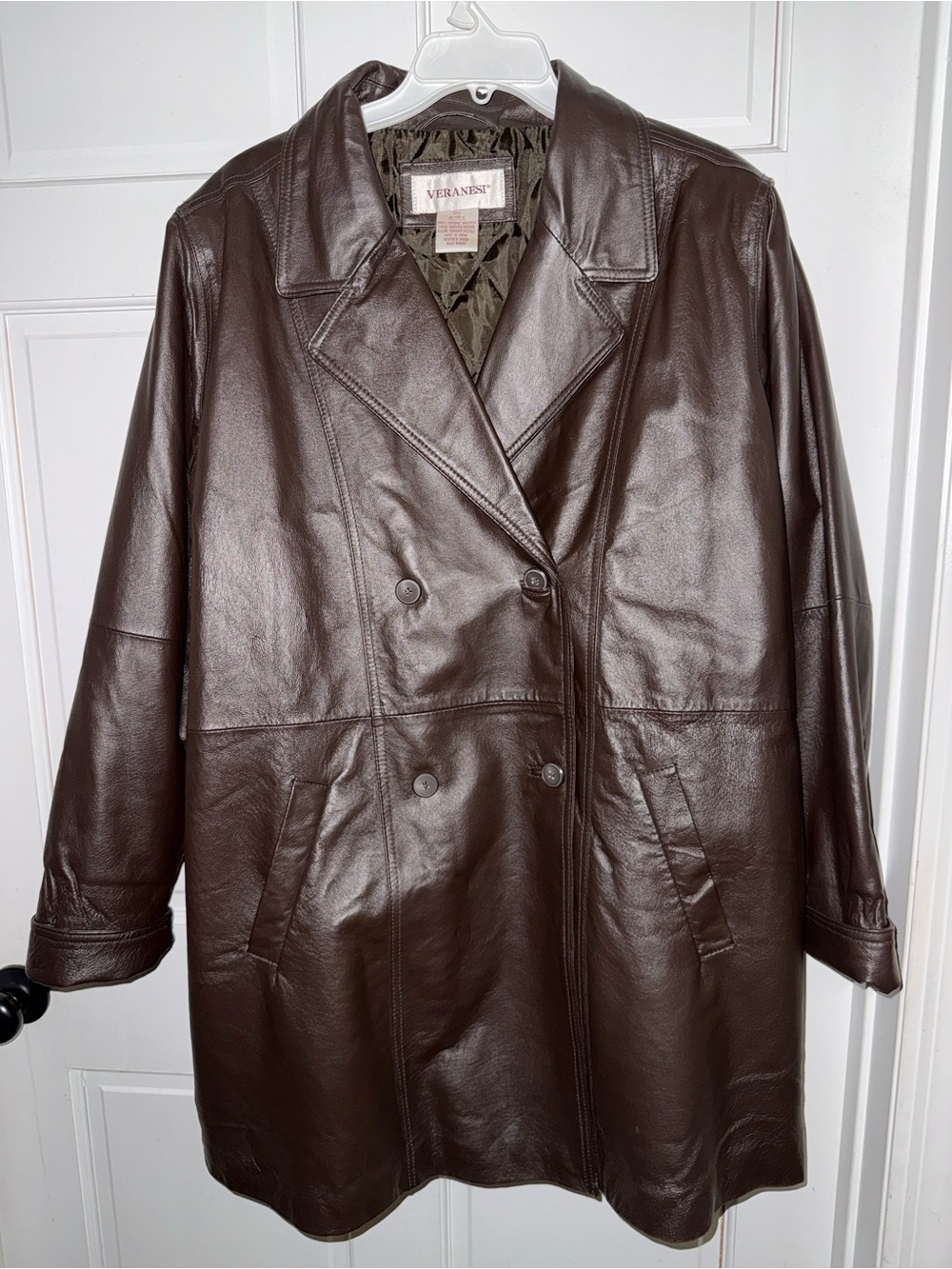 Veranesi Dark Brown Double-Breasted Leather Coat